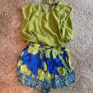 Lime Green Blouse with Blue & Lime Floral Shorts
